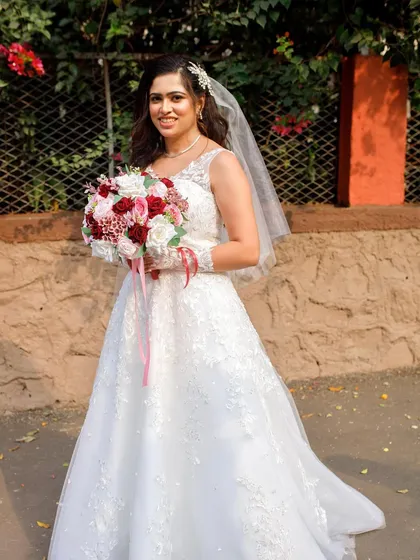 The final look. A beautiful Catholic bride, ready to walk down the aisle, looking absolutely radiant and confident.