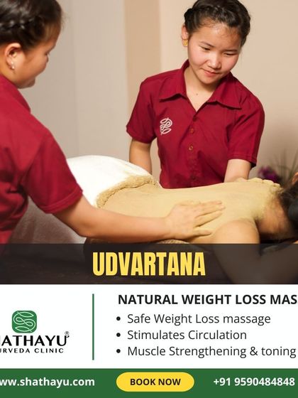 Here you can see the Udvartana natural weight loss massage in practice. It is a safe and effective therapy performed by my trained therapists to stimulate circulation and tone the body.