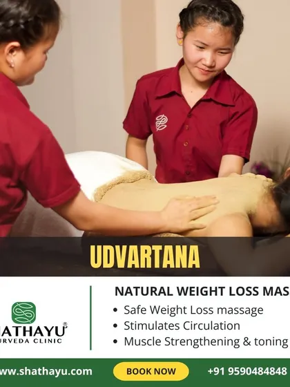 Here you can see the Udvartana natural weight loss massage in practice. It is a safe and effective therapy performed by my trained therapists to stimulate circulation and tone the body.