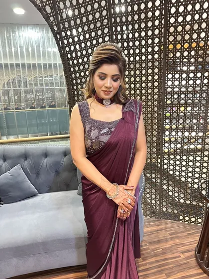 A candid moment showing the grace of the final look.