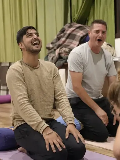 Yoga isn't always serious. Here we are practicing Laughing Meditation, a great way to release stress and connect with each other. I believe in creating a positive and joyful energy in my sessions.