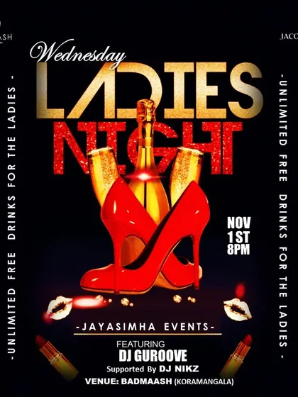 A poster for a Wednesday Ladies Night in November, showing the event's consistent popularity.