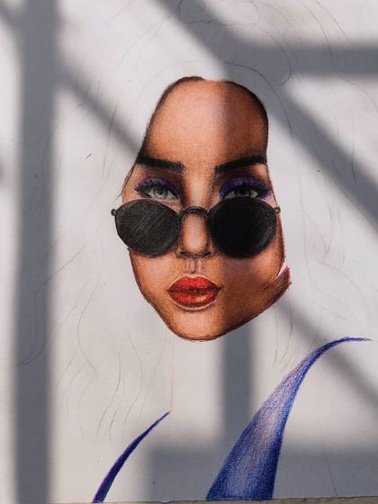 A sunlit shot of the imaginative portrait WIP, showing the face fully colored.