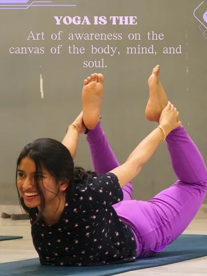 A member demonstrates the bow pose (Dhanurasana), showcasing the art of awareness on the canvas of the body, mind, and soul.