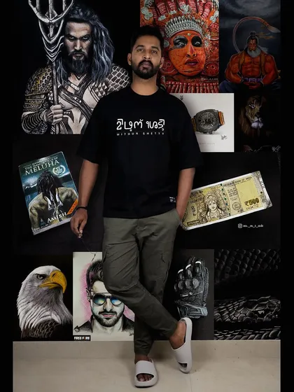 A collage of my creations, from pop culture heroes and cultural art to detailed sketches and wildlife paintings. This image represents the passion and variety I pour into my work as a full-time artist.
