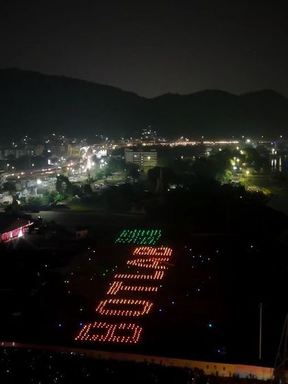 Our drones are ready for takeoff, spelling out our name against the beautiful Vijayawada landscape. This was the calm before the storm of our five-time world record-breaking performance.