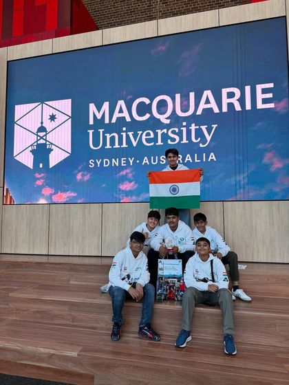 Team Gujarat Tech Titans at Macquarie University in Sydney for the FTC Asia Pacific Open Championship. This photo shows our students in a global academic setting, ready to compete and represent India.