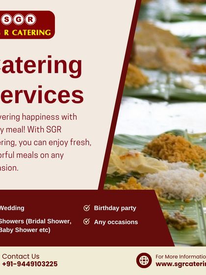 We deliver happiness with every meal. This graphic highlights our catering services for weddings, showers, birthday parties, and any other occasion.