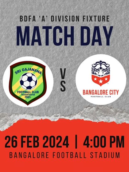 Match day fixture announcement for our game against Sri Gajanana FC.