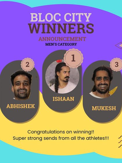 Meet your Bloc City 2025 men's category champions. These athletes gave it their all and put on an incredible show. Huge congratulations to Ishaan, Abhishek, Mukesh, and Ashish for their super strong sends.