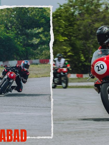 A collage from the RE GT Cup Zonal Selection in Hyderabad, showcasing the on-track action and the large group of participants.