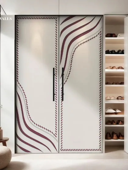 We designed these intricate cupboard panels to be windows into a world of craftsmanship. The hand-stitched border and flowing fabric inlays showcase our painstaking attention to detail and creative possibilities.
