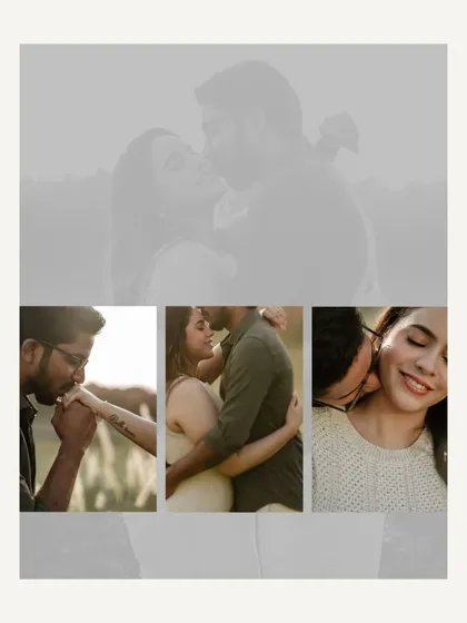 A collage of intimate, romantic moments from a pre-wedding shoot in Thailand. The close-ups on kisses and embraces highlight the couple's deep affection and chemistry.