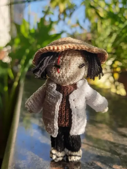 The sunlight really brings out the textures in this custom Yoongi doll. It was my first time making a human doll, and I had so much fun figuring out the pattern.
