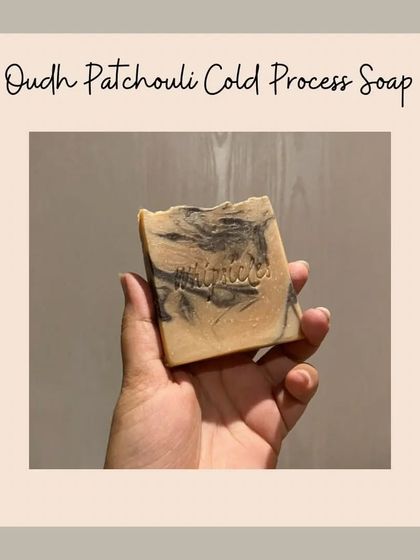 A customer favorite, the Oudh Patchouli Cold Process Soap. Its rich, earthy scent and beautiful swirl design make it a luxurious addition to any bathing routine.