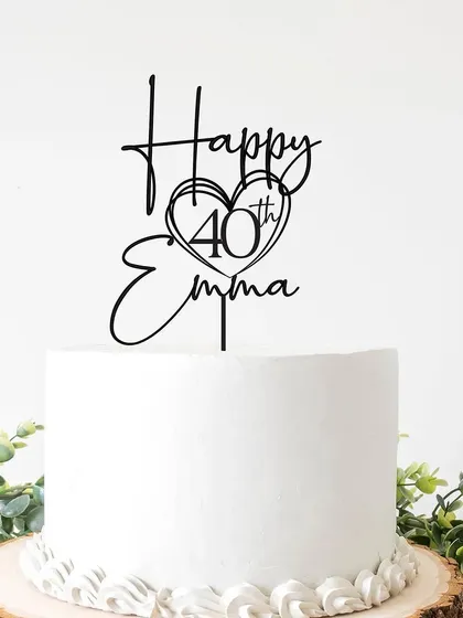 Forty and fabulous! This "Happy 40th Emma" topper features a delicate, handwritten font inside a heart, creating an elegant and personal design for a milestone birthday.