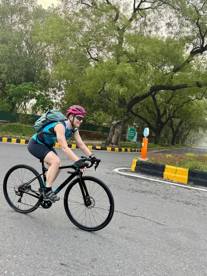Riding through the lush greenery of Lutyens' Delhi.