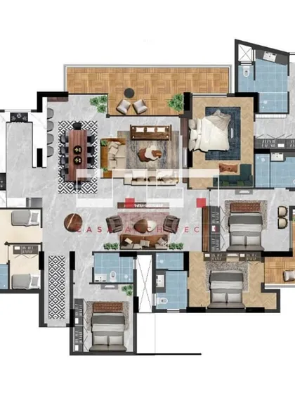 A great home begins with a thoughtful layout. This detailed 2D floor plan for the DLF Belaire project showcases our expertise in space planning. We meticulously arrange living areas, bedrooms, and functional zones to ensure a logical flow, maximize usable space, and create a harmonious living experience for a large family.