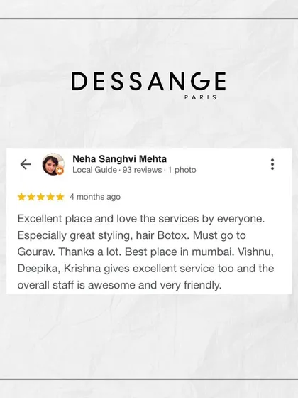 This review praises our excellent services, especially hair botox and styling. We are proud of our entire team for providing awesome, friendly service that makes us a must-go place in Mumbai.