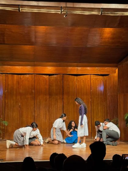 The cast of our senior play takes a bow, showcasing the culmination of their advanced theatre work.