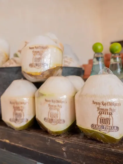 Personalized coconuts for a traditional Ayushya homam puja. This small detail adds a unique and memorable touch, showing my commitment to customization.