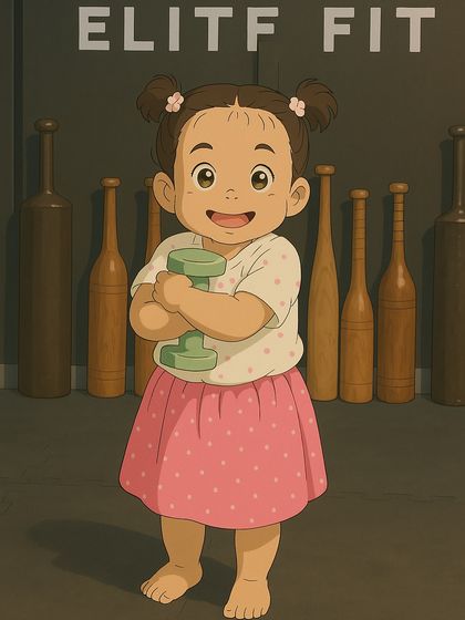 An AI-generated image of my daughter in the Ghibli anime style, perfectly capturing her spirit in our gym.