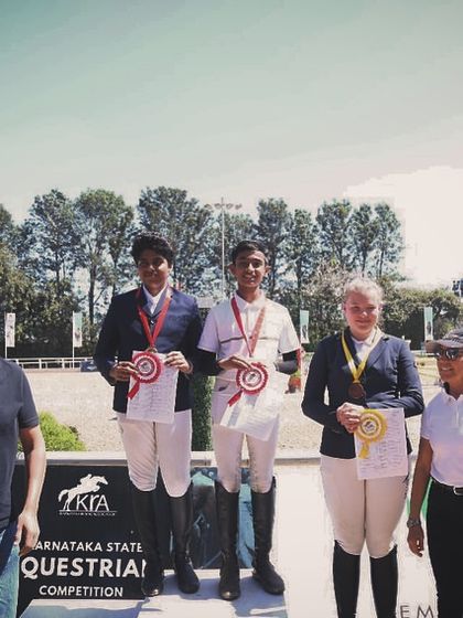 The podium at the Karnataka State Equestrian Competition, where my riders once again demonstrated their dominance with multiple top placings.