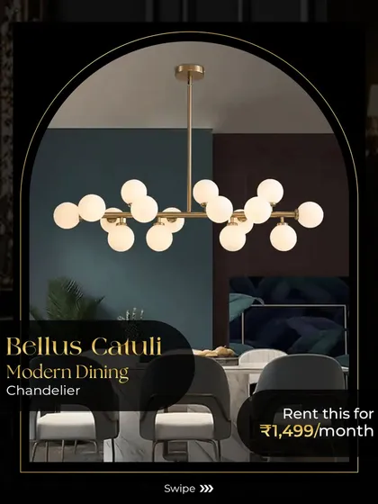 Updating your dining area is easy with my rental collection. This Bellus Catuli modern chandelier adds a touch of contemporary elegance and is available for a surprisingly affordable monthly fee, letting you refresh your decor as you please.