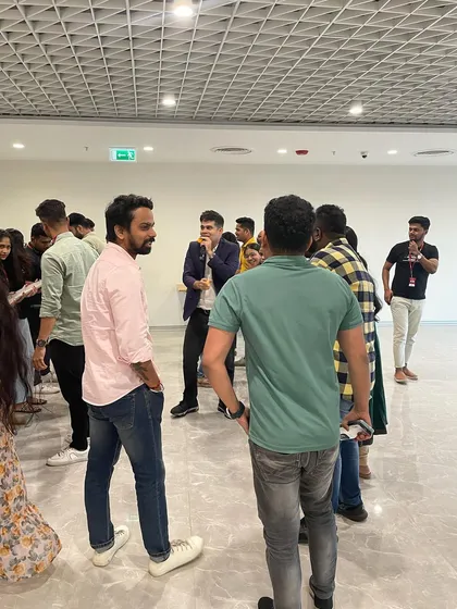 A moment between games, where I am getting the teams ready for the next challenge. Keeping the energy up is crucial for a successful team building event.