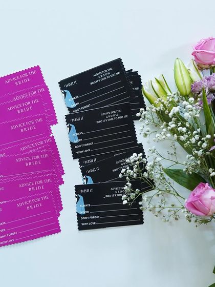 Our custom "Advice for the Bride" and "Advice for the Groom" cards. These are a wonderful way for guests to share heartfelt wishes and create a keepsake the couple will cherish.