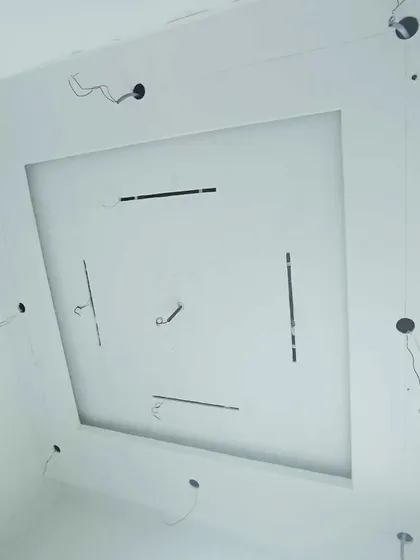 A square tray ceiling design with pre-cut slots for profile lighting, giving a sneak peek at how a sleek, modern look is created.