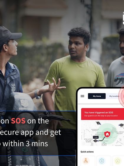 This image demonstrates how our system works. When a user is faced with a threat like bullying, they can tap the SOS button on our app to dispatch a trained safety agent to their location within minutes for immediate intervention.