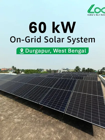 This 60 kW On-Grid Solar System on a commercial rooftop in Durgapur, West Bengal, is a perfect example of how we help businesses reduce their carbon footprint and electricity bills. Our installations are designed for maximum efficiency and long-term performance.