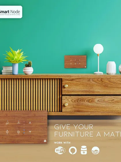 Our smart switches are designed to match your interior aesthetic. This model features a beautiful wood finish, providing a warm and natural alternative to glass panels. It seamlessly integrates into the room's design while offering full smart control over lights, fans, and AC, all compatible with voice assistants.