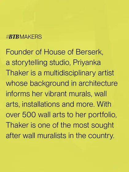 A summary from the Blur the Border feature, highlighting our background in architecture which informs our vibrant murals, wall arts, and installations as the founder of House of Berserk.