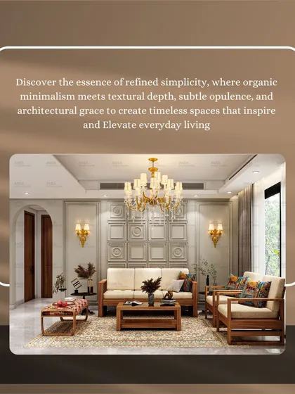 This living room showcases refined simplicity with its classic wall molding, traditional wooden furniture, and a beautiful chandelier. It's a timeless design that feels both elegant and comfortable.