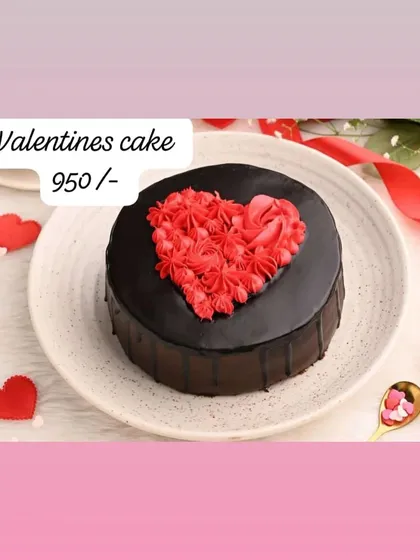 A simple yet classic Valentine's cake. This rich chocolate cake with a red heart is priced at 950.