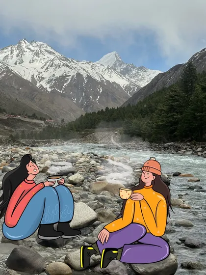 I love turning my travel memories into art. Here, I took a photo from a recent mountain trip and illustrated over it to capture that perfect 'Pahad and chai' feeling. I can do the same for your favorite photos.