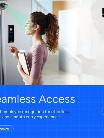 Go beyond security with our integrated business solutions. Our facial recognition system offers seamless, touchless access control for employees, eliminating buddy punching and streamlining your daily operations.