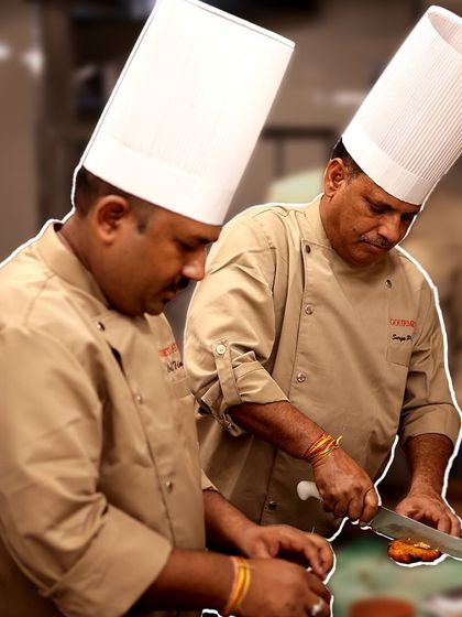 A collage of our chefs in action, cutting and preparing ingredients with focus and expertise. This is where culinary excellence begins.