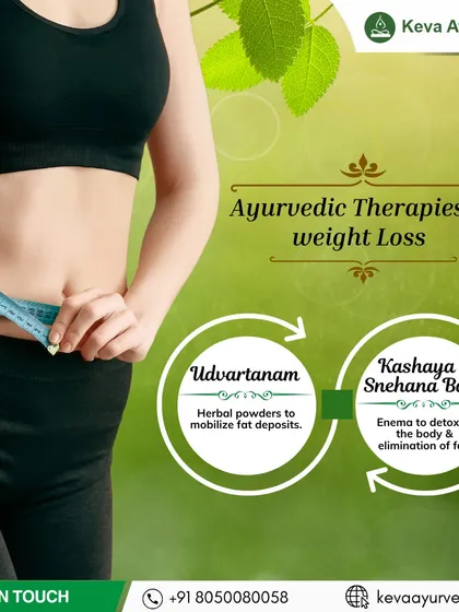 Our Panchakarma program includes targeted therapies for natural and sustainable weight loss. We use treatments like Udvartanam, a herbal powder massage to mobilize fat deposits, and Basti, a cleansing enema, to detoxify the body and support your weight management goals.