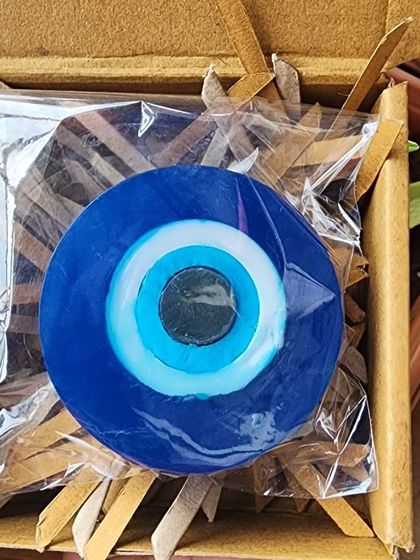 Here is the Evil Eye soap, packaged and ready to be gifted. It’s a unique item for anyone who loves spiritual skincare.