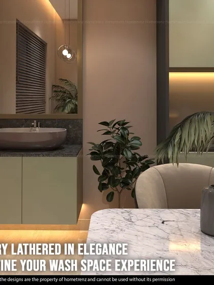 Luxury lathered in elegance. A close-up of a wash basin area, showing the floating vanity with under-lighting, a vessel sink, and a modern mirror.
