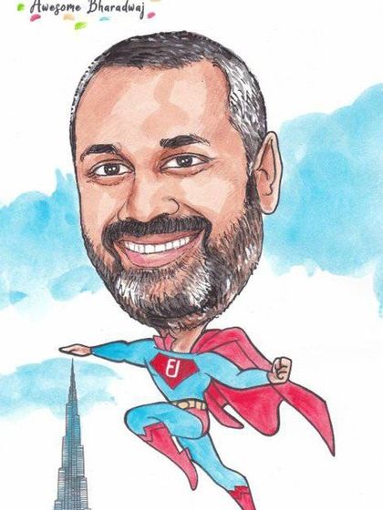 This caricature gift is based on a Superman theme, a fun concept for celebrating team achievements.
