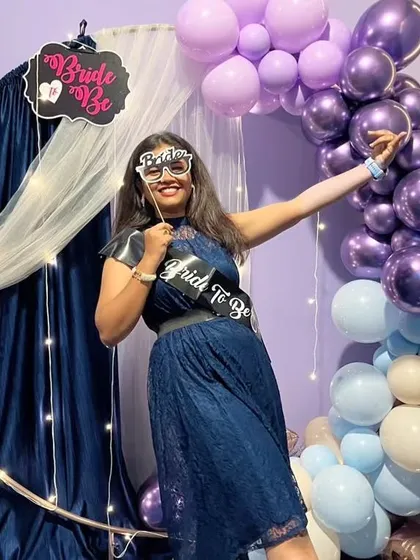 Here’s a shot from a super fun 'Bride to Be' party. I provide all the fun props, sashes, and a beautiful backdrop so the bride and her friends can celebrate and capture memories before the big day.