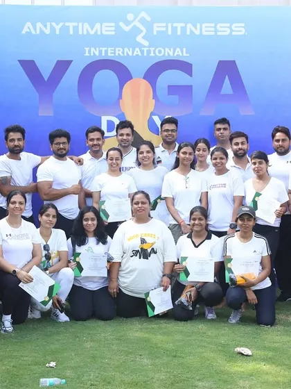 A group photo from our special International Yoga Day event. It's always amazing to see so many members of our community come together to celebrate wellness.