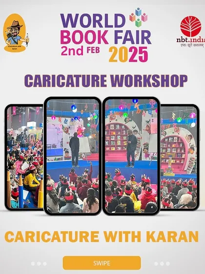 A promotional graphic for my caricature workshop at the World Book Fair, showcasing the fun and educational experience.