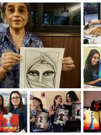 I believe every woman is an artist with a hidden talent waiting to be explored. This collage captures the beautiful energy of my adult classes, where women from all walks of life come together to relax, create, and connect with themselves.