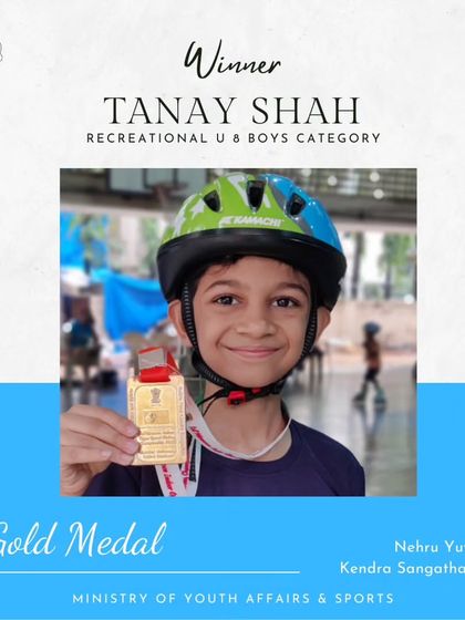 Gold medal winner Tanay Shah from the Recreational U-8 Boys category at the NYKS competition. A fantastic achievement for a dedicated young skater.