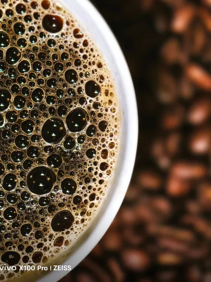 Another macro shot for the vivo campaign, this time of coffee foam against a backdrop of beans. This highlights the phone's camera capabilities in a creative way.